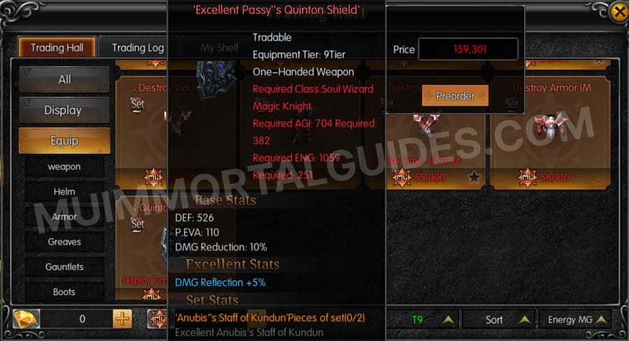 In-game screenshot of Excellent Passy's Quinton Shield tooltip