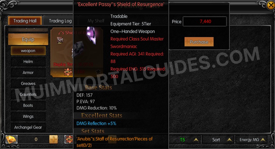 In-game screenshot of Excellent Passy's Shield of Resurgence tooltip