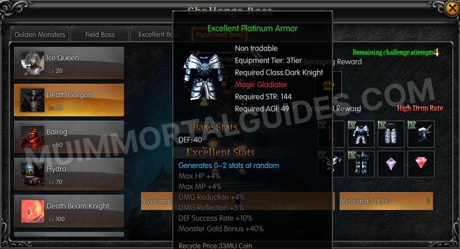 In-game screenshot of Excellent Platinum Armor tooltip