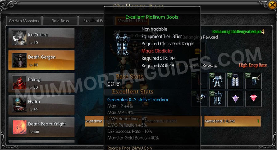 In-game screenshot of Excellent Platinum Boots tooltip