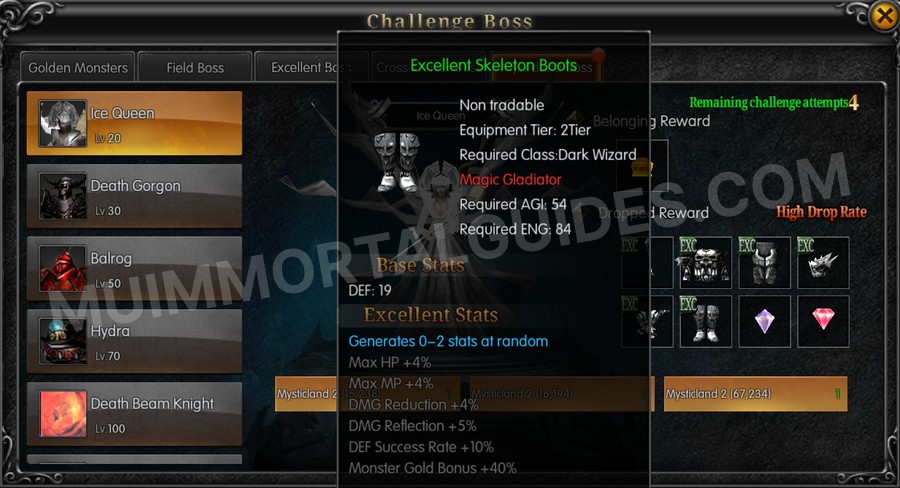 In-game screenshot of Excellent Skeleton Boots tooltip