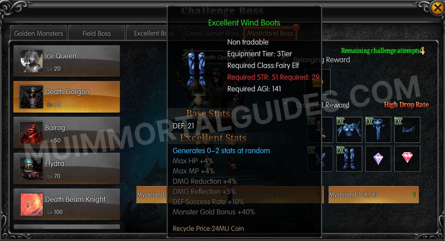In-game screenshot of Excellent Wind Boots tooltip