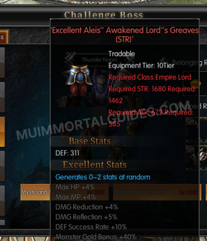 Screenshot of Excellent Aleis' Awakened Lord's Greaves (STR)
