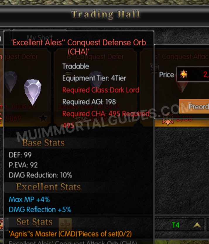 Screenshot of Excellent Aleis' Conquest Defense Orb (CHA)