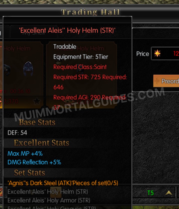 Screenshot of Excellent Aleis' Holy Helm (STR)