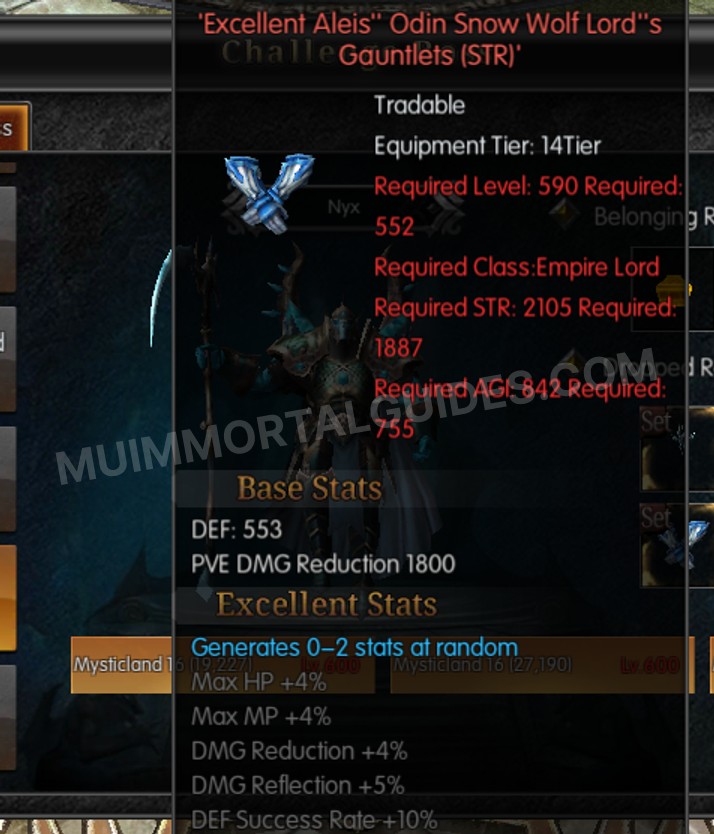 Screenshot of Excellent Aleis' Odin Snow Wolf Lord's Gauntlets (STR)