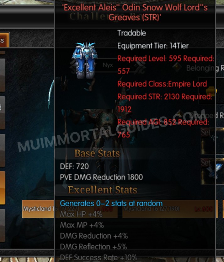 Screenshot of Excellent Aleis' Odin Snow Wolf Lord's Greaves (STR)