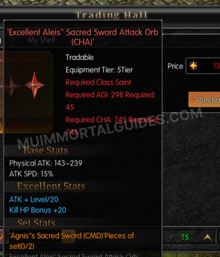 Screenshot of Excellent Aleis' Sacred Sword Attack Orb (CHA)