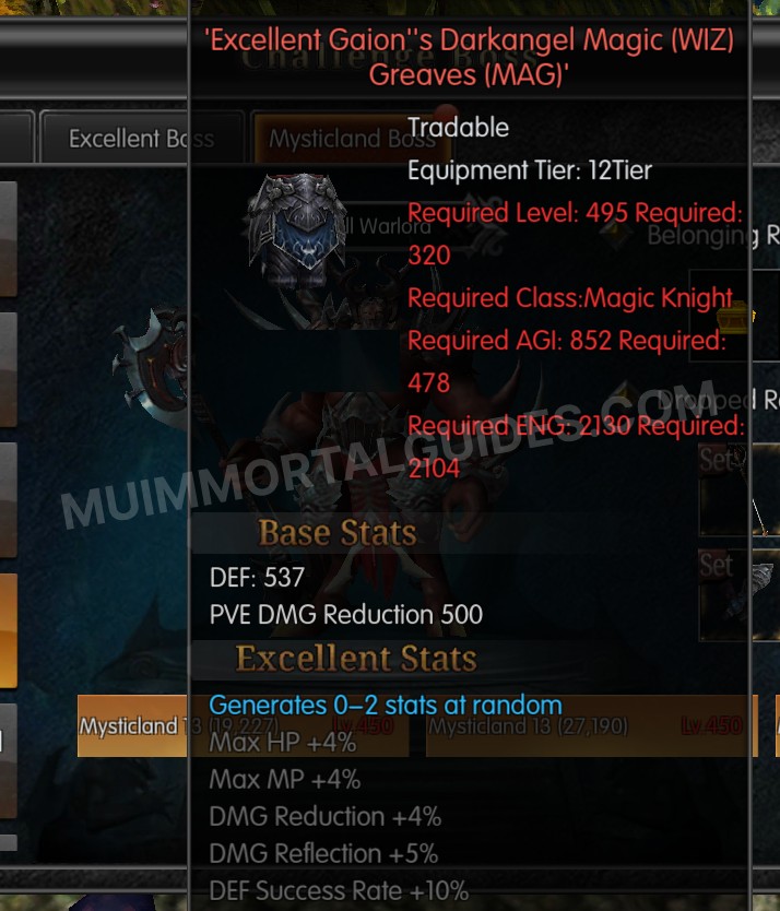 Screenshot of Excellent Gaion's Darkangel Magic (WIZ) Greaves (MAG)