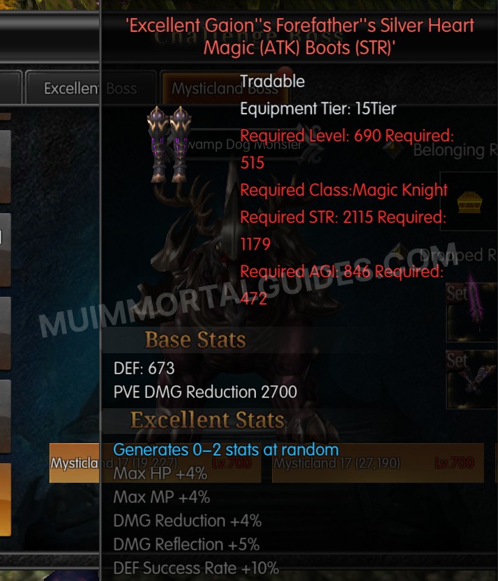 Screenshot of Excellent Gaion's Forefather's Silver Heart Magic (ATK) Boots (STR)