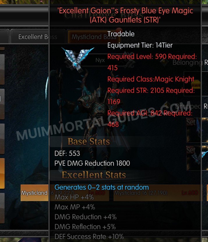 Screenshot of Excellent Gaion's Frosty Blue Eye Magic (ATK) Gauntlets (STR)