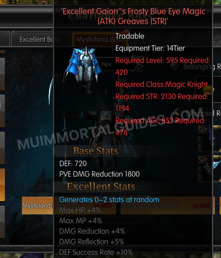 Screenshot of Excellent Gaion's Frosty Blue Eye Magic (ATK) Greaves (STR)