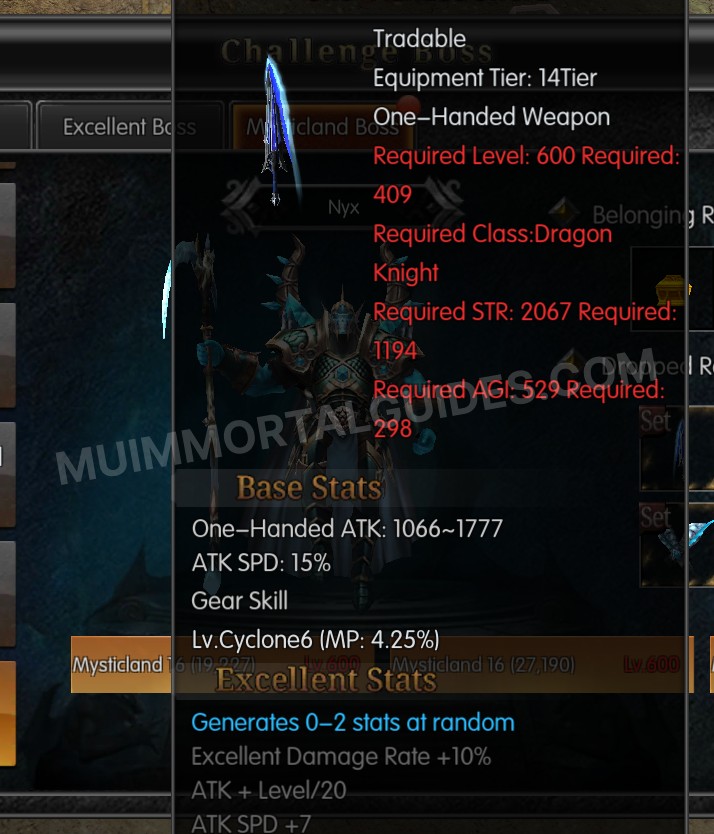 Screenshot of Excellent Hyon's Frosty Blue Eye One-Handed Sword