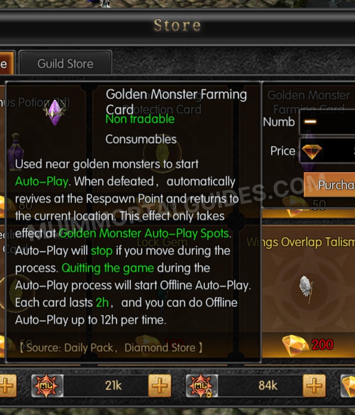Screenshot of Golden Monster Farming Card