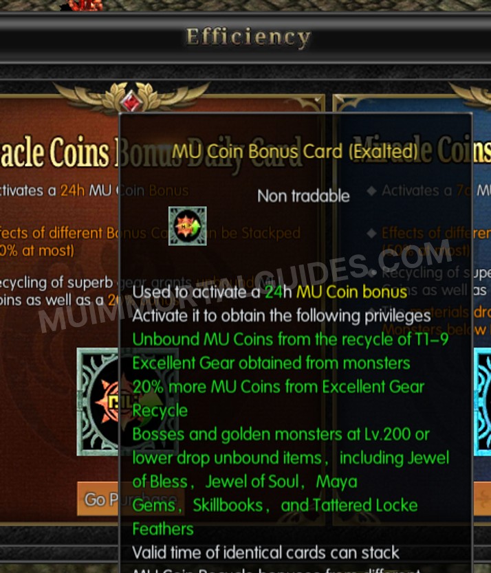 Screenshot of MU Coin Bonus Card (Exalted)