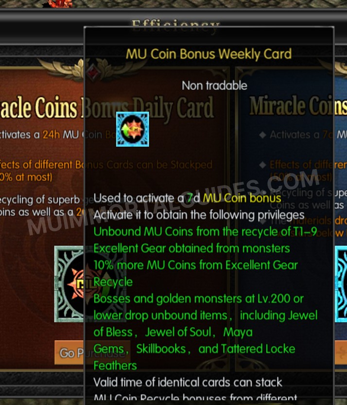 Screenshot of MU Coin Bonus Weekly Card