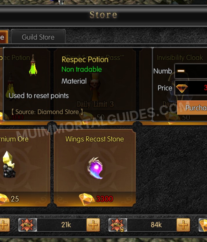 Screenshot of Respec Potion